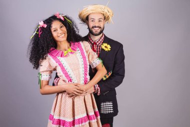 Festa Junina, Arraial, Festa de So Joo 'nun tipik kıyafetlerini giyen çift.. 