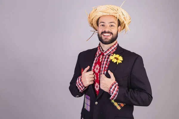 Бразильский Мужчина Типичной Одежде Festa Junina Arraial Festa Joo — стоковое фото