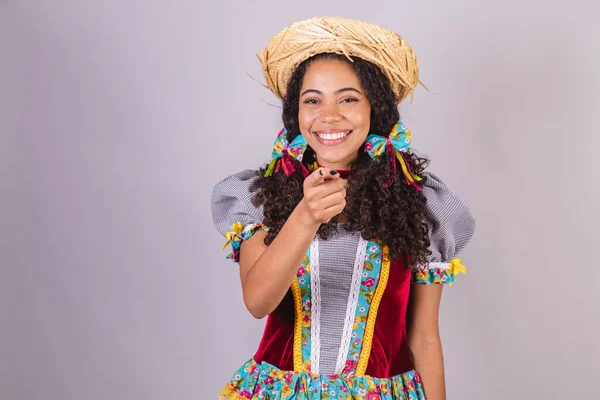 Mulher Negra Brasileira Vestindo Roupas Festa Junho Confraternização Nome Joo — Fotografia de Stock