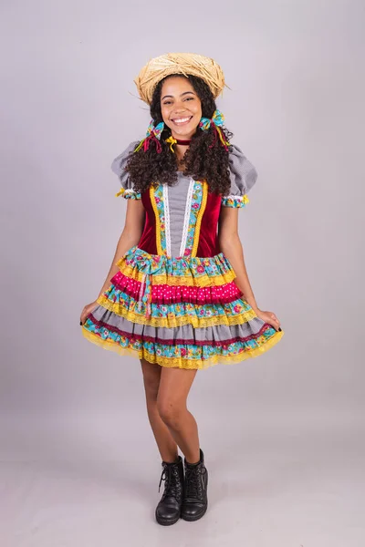 Black Brazilian Woman Wearing June Party Clothes — Stock Photo, Image