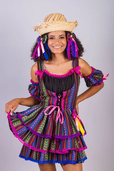 Black Brazilian Woman Wearing Festa Junina Clothes Fellowship Saint John — Stock Photo, Image