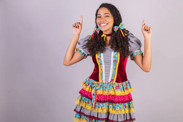 Mulher Brasileira Negra Vestindo Roupas Festa Junho Confraternização Nome Joo — Fotografia de Stock