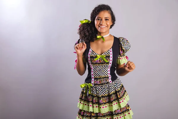 Mujer Brasileña Negra Con Ropa Fiesta Junina Comunidad San Juan — Foto de Stock