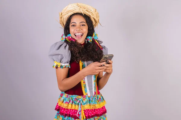 Schwarze Brasilianische Frau Juni Partykleidung Verbrüderung Namen Von Joo Arraial — Stockfoto