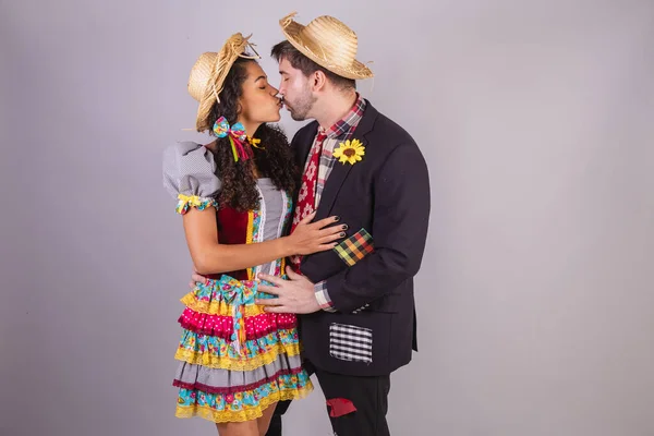 Brezilya Bir Çift Festa Junina Dan Giysiler Giyiyor Joo Adına — Stok fotoğraf
