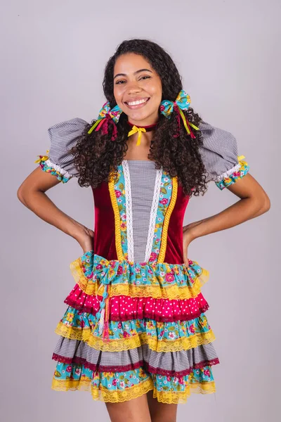 Svart Brasiliansk Kvinna Junifestkläder Fraternisering Namnet Joo Lägret Porträtt — Stockfoto