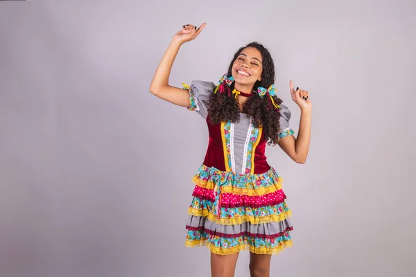 Svart Brasiliansk Kvinna Junifestkläder Fraternisering Namnet Joo Arraial Dans — Stockfoto