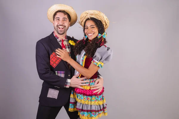 Brazilian Couple Wearing June Party Clothes Fraternization Name Joo Arraial — Stock Photo, Image