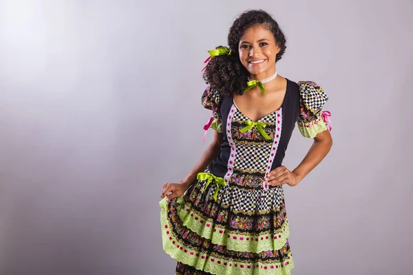 Svart Brasiliansk Kvinna Klädd Festa Junina Kläder Johns Brödraskap Arraial — Stockfoto