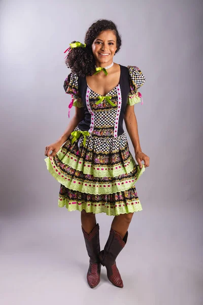 Mujer Brasileña Negra Con Ropa Fiesta Junina Comunidad San Juan — Foto de Stock