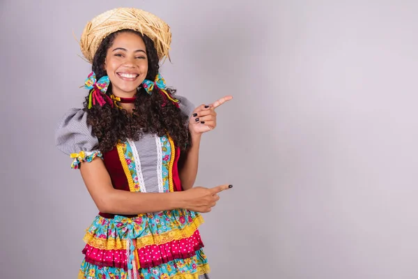 Mulher Negra Brasileira Vestindo Roupas Festa Junho Confraternização Nome Joo — Fotografia de Stock