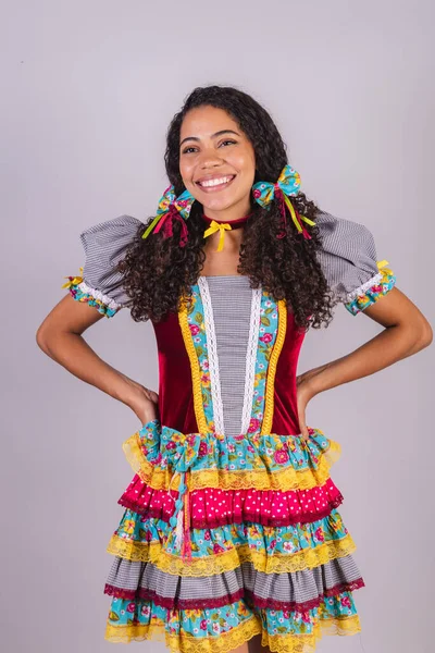 Svart Brasiliansk Kvinna Junifestkläder Fraternisering Namnet Joo Lägret Porträtt — Stockfoto