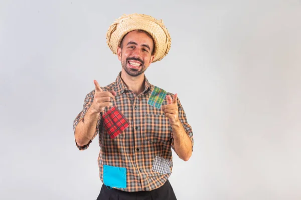 Hombre Brasileño Vistiendo Ropa Fiesta Junina Arraial Fiesta San Juan —  Fotos de Stock