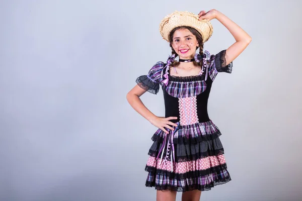 Κορίτσι Βραζιλιάνα Ρούχα Από Festa Junina Arraial Festa Joao Οριζόντια — Φωτογραφία Αρχείου