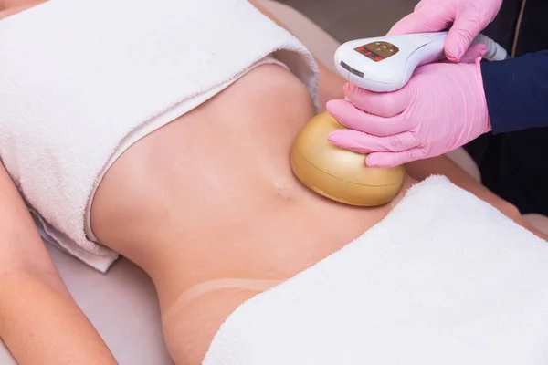 Close Photo Woman Belly Photo Aesthetics Procedures Abdomen Beauty Clinic — Stock Photo, Image