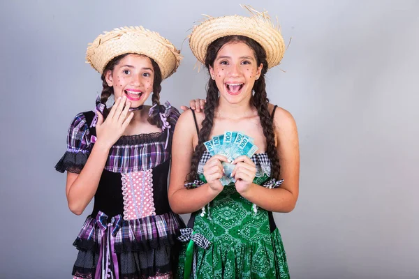 Mädchen Schwestern Freunde Brasilianische Frauen Mit Kleidung Von Festa Junina — Stockfoto