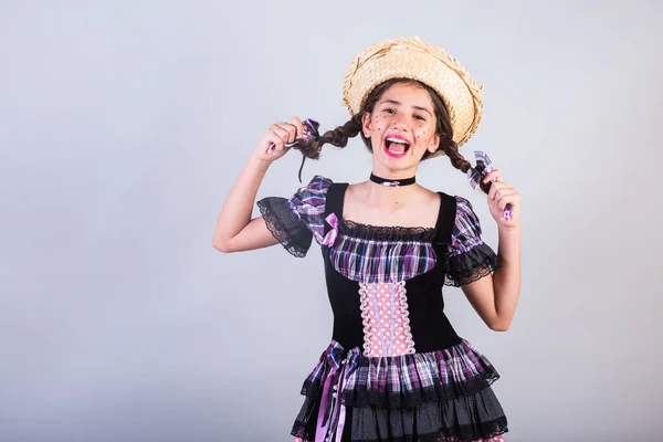 Κορίτσι Βραζιλιάνα Ρούχα Από Festa Junina Arraial Festa Joao Οριζόντια — Φωτογραφία Αρχείου