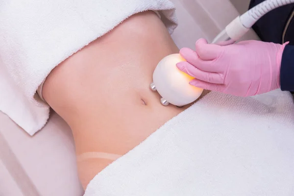 Close Photo Woman Belly Photo Aesthetics Procedures Abdomen Beauty Clinic — Stock Photo, Image