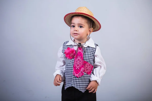 Boy Brazilian Child Clothes Festa Junina Arraial Festa Joo Horizontal — Stock Photo, Image