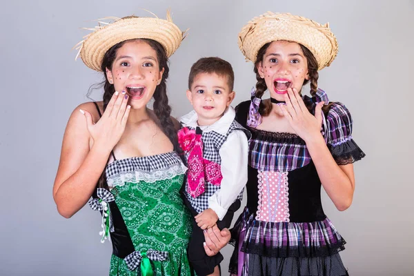 Siblings Family Friends Brazilians Clothes Festa Junina Arraial Festa Joo — Stock Photo, Image