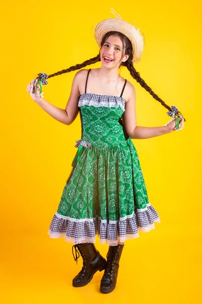 Brasilianisches Mädchen Mit Kleidung Von Festa Junina Arraial Festa Joo — Stockfoto