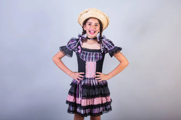 Бразильская Девушка Одежде Festa Junina Arraial Festa Joo Горизонтальный Портрет — стоковое фото