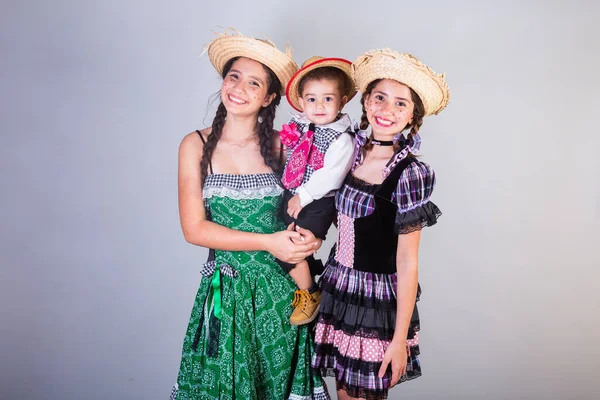 Siblings Family Friends Brazilians Clothes Festa Junina Arraial Festa Joo — Stock Photo, Image