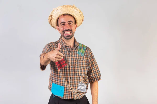 Άνθρωπος Βραζιλιάνος Φορώντας Festa Junina Ρούχα Arraial Γιορτή Του Αγίου — Φωτογραφία Αρχείου