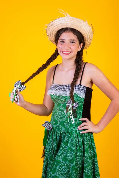 Brasilianisches Mädchen Mit Kleidung Von Festa Junina Arraial Festa Joo — Stockfoto