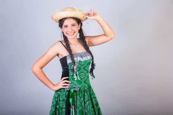 Brasiliansk Flicka Med Kläder Från Festa Junina Arraial Festa Joo — Stockfoto