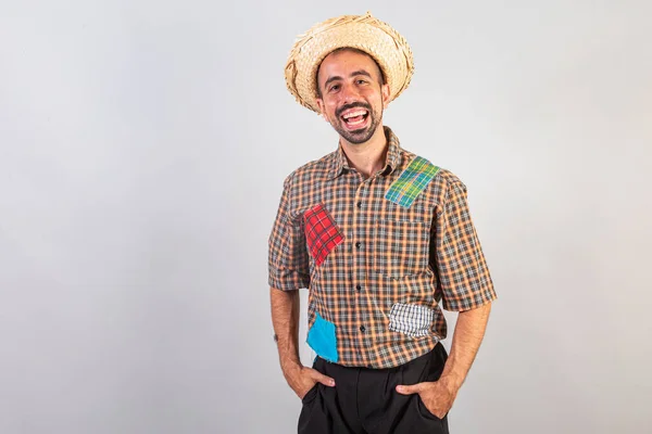 Dostum Brezilyalı Şenlik Junina Kıyafetleri Giyiyor Arraial Aziz John Bayramı — Stok fotoğraf