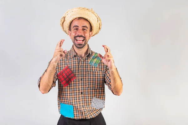 Άνθρωπος Βραζιλιάνος Φορώντας Festa Junina Ρούχα Arraial Γιορτή Του Αγίου — Φωτογραφία Αρχείου