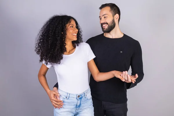 Interracial Couple Caucasian Man Black Woman Brazilian Lovers Together — Stock Photo, Image