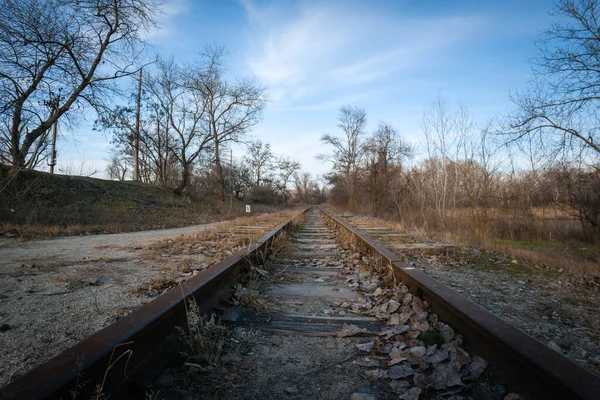 Vías Ferrocarril Ancho Estrecho Que Extienden Distancia — Foto de Stock