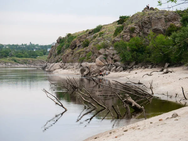 Stock image Zaporizhzhia, Ukraine - June 10, 2023: The destruction of the Kakhovka dam led to a catastrophic decrease in the water level in the Dnipro river. A huge environmental disaster is coming