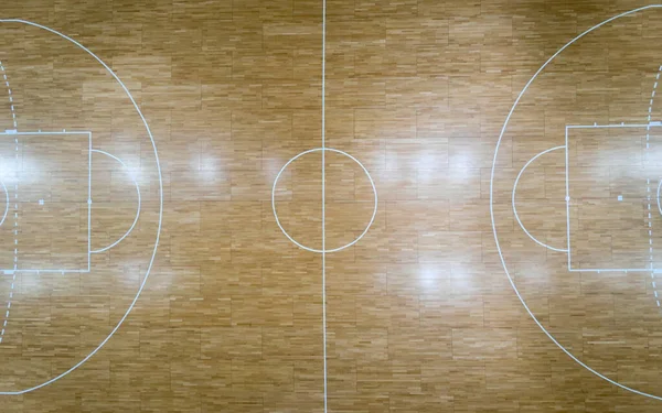 Basketbol için parke sahası, ultra geniş açılı mercekli üst görünüm