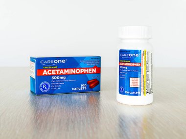 Zaporizhia, Ukraine - October 17, 2023: CareOne Acetaminophen 500 mg Caplets