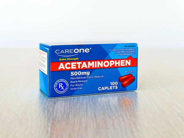 Zaporizhia, Ukraine - October 17, 2023: Packaging of CareOne Acetaminophen 500 mg Caplets
