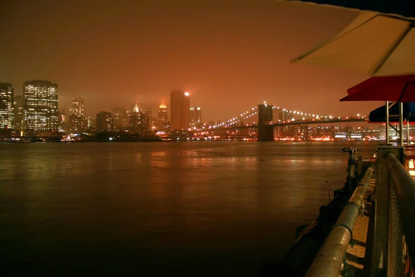 Uitzicht Vanaf Pier Brooklyn Van Manhatten Nachts — Stockfoto