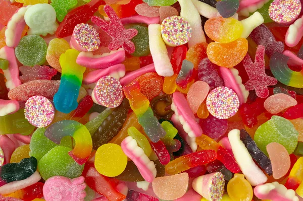 Creative Background Made Gummy Candies Colorful Flat Lay Jelly Sweets — Stock Photo, Image