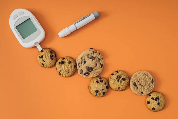 Bestämning Den Ungefärliga Koncentrationen Glukos Chokladkakor Kreativ Medicinteknisk Produkt Och — Stockfoto