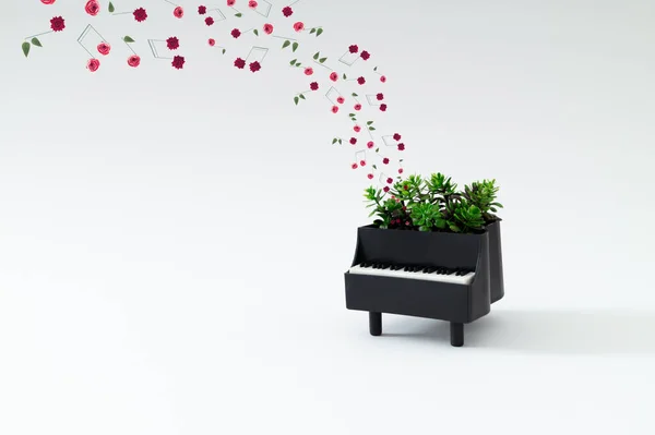 Kreative Komposition Von Klavier Und Musiknoten Aus Verschiedenen Blumen Auf — Stockfoto