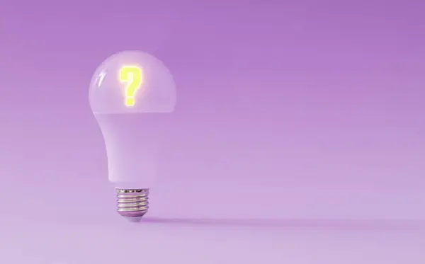 Light bulb on fancy violet background with copy space. Minimal idea concept with innovation, brainstorming, inspiration and solution. Lightbulb aesthetic background.