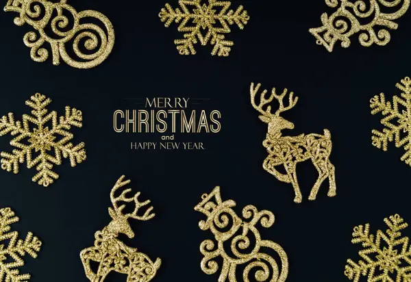 Trendy Christmas background pattern composition made with various golden Christmas decoration objects.  Minimal Xmas or New Year concept. Fancy winter holidays idea. Christmas aesthetic.