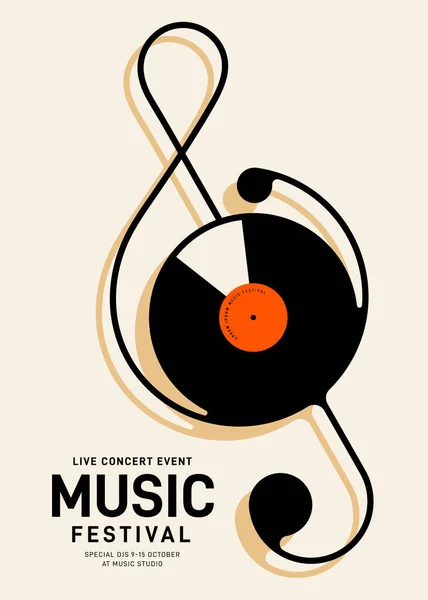Festival Musique Poster Design Fond Modèle Avec Disque Vinyle Modèle — Image vectorielle