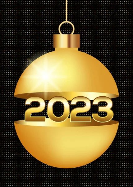 2023 년에는 황금색 크리스마스 공으로 장식을 했습니다 디자인 요소는 일러스트에 — 스톡 벡터