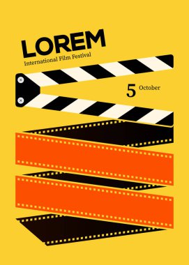 Klasik film şeritli film ve film afişi tasarım şablonu. Arkaplan, pankart, broşür, broşür, broşür, broşür, baskı, yayın, vektör illüstrasyonu için kullanılabilir
