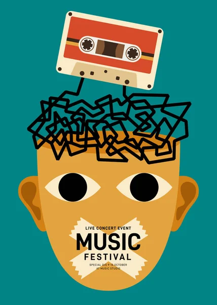 Modèle Affiche Musique Fond Modèle Avec Cassette Bande Vintage Modèle — Image vectorielle