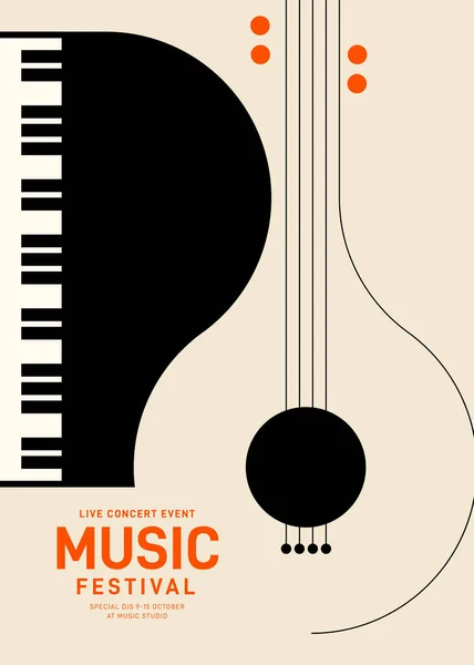 Modèle Affiche Musique Fond Avec Piano Guitare Modèle Conception Peut — Image vectorielle