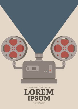 Klasik film kameralı film afişi tasarım şablonu. Arkaplan, pankart, broşür, broşür, broşür, broşür, baskı, yayın, vektör illüstrasyonu için kullanılabilir